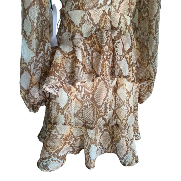 Nordstrom LEITH Dress Tan  Cream Snake  Ruffle Tiered NWT Size S Long Sleeves - Picture 6 of 8